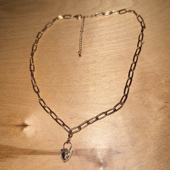 Gold Heart Lock Pendant Necklace - Picture 3 of 6